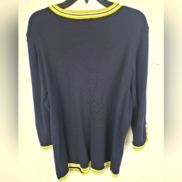 Talbot's Navy and Yellow 3/4th Length Sleeve Button Down Sweater w/Pockets Sz 1X - Picture 7 of 11